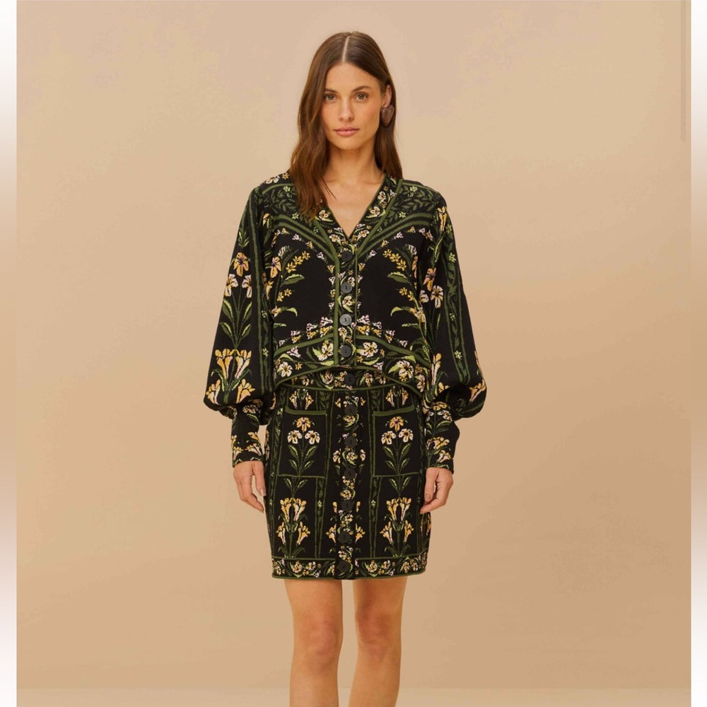 NWT Farm Rio Black Flowers Arch Knit Skirt